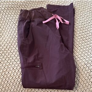 Figs Women's Scrub Pants in brown with Pink Tie